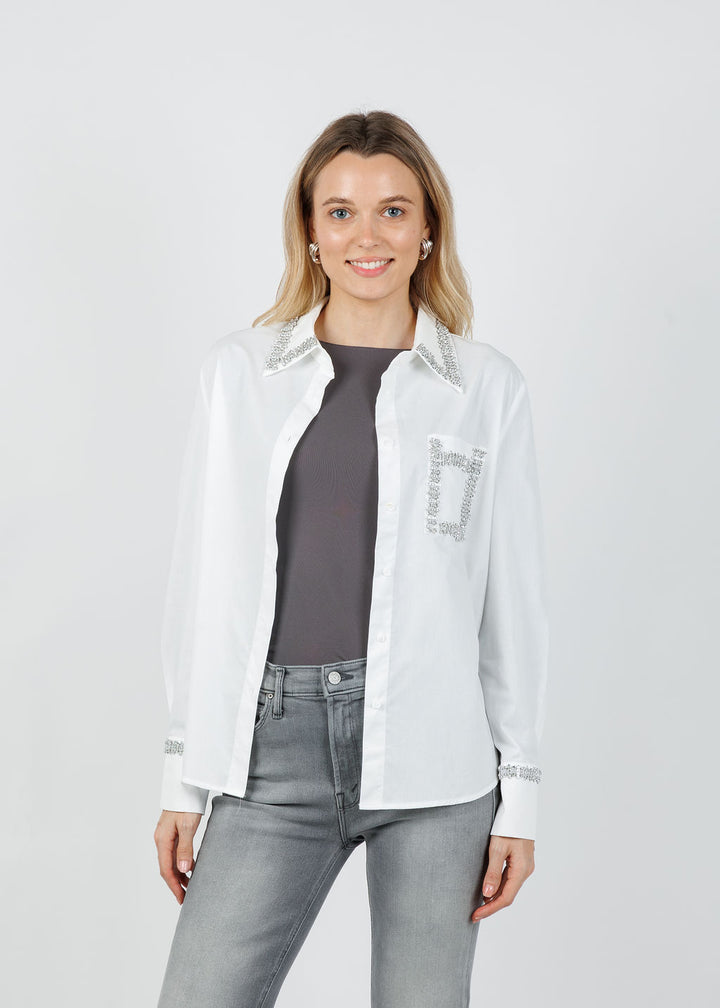 Leo & Ugo Sequin Pocket Shirt in White available at Barbara Katz