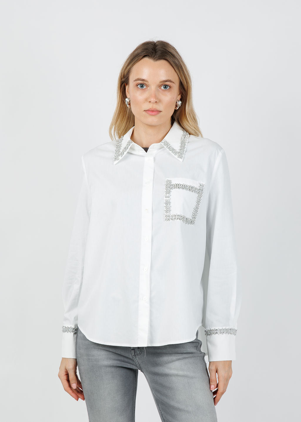 Leo & Ugo Sequin Pocket Shirt in White available at Barbara Katz