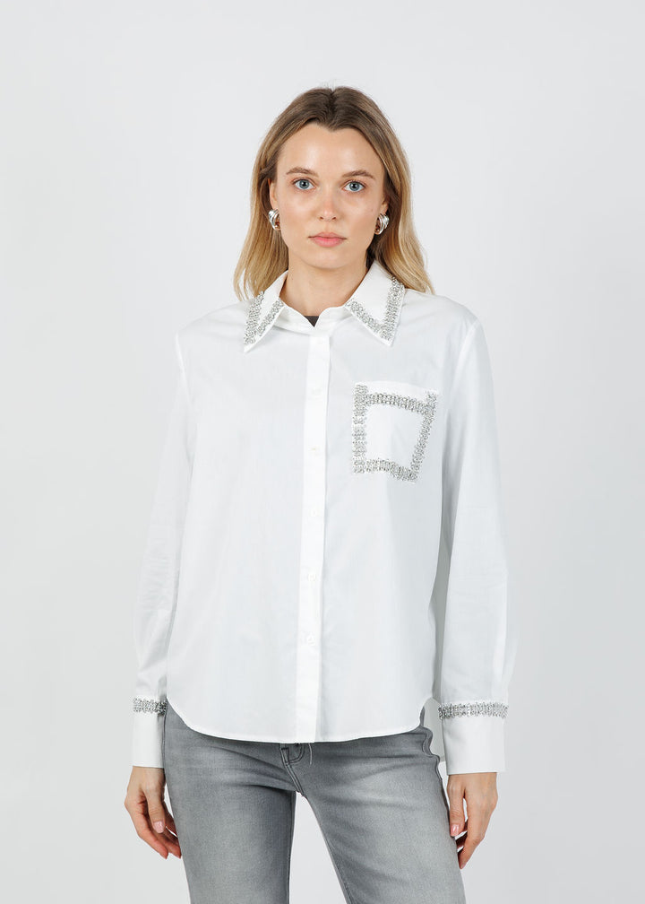 Leo & Ugo Sequin Pocket Shirt in White available at Barbara Katz