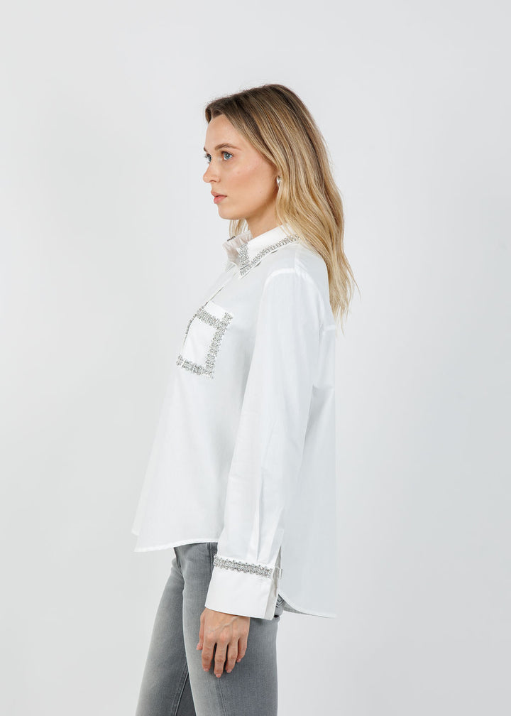 Leo & Ugo Sequin Pocket Shirt in White available at Barbara Katz