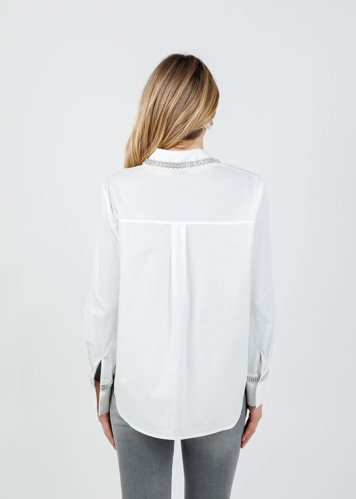 Leo & Ugo Sequin Pocket Shirt in White available at Barbara Katz