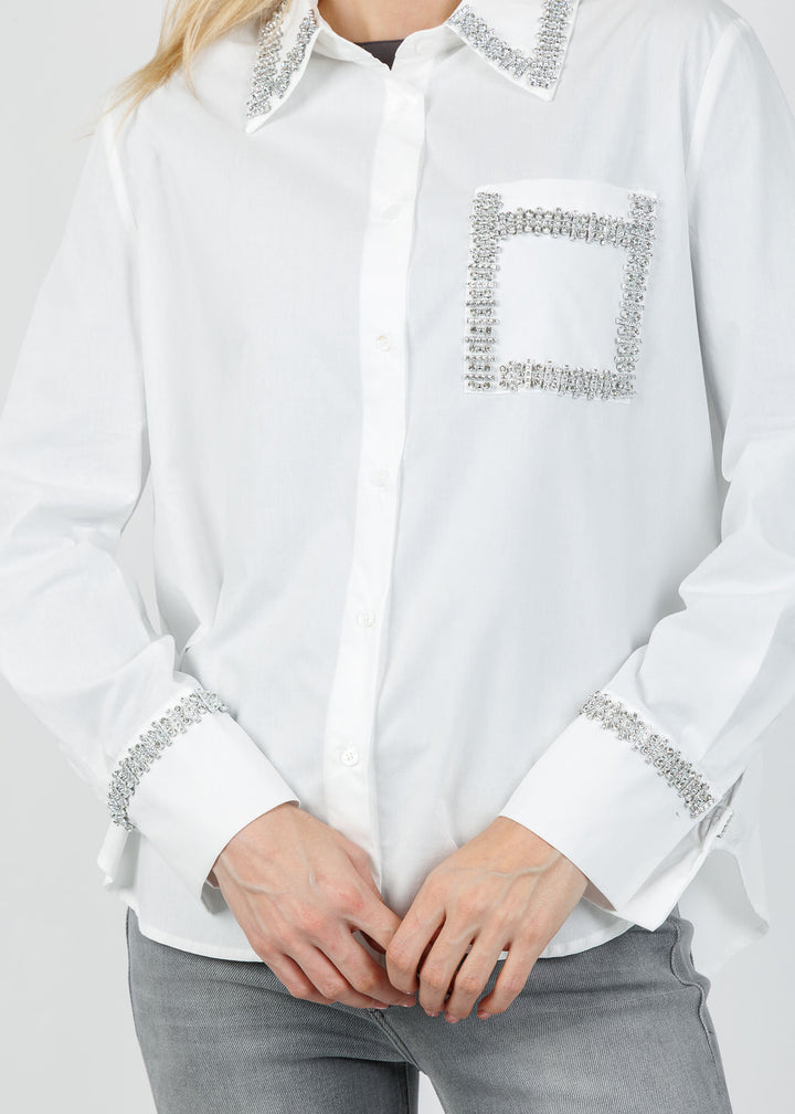Leo & Ugo Sequin Pocket Shirt in White available at Barbara Katz