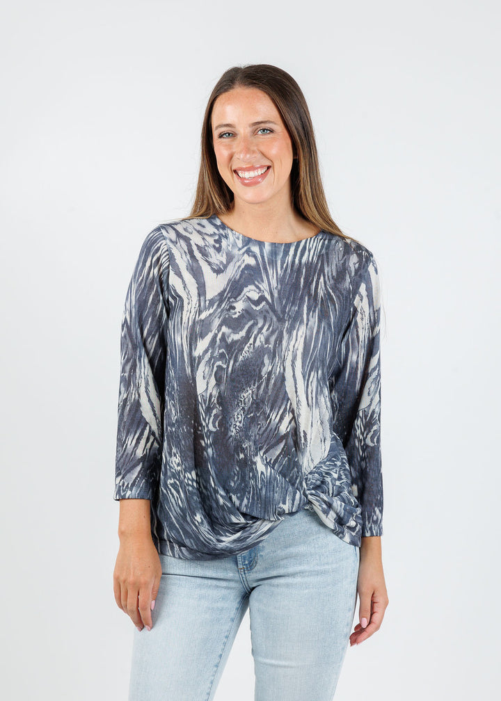BK Lexi Twist Mixed Animal Top in Navy Fossil available at Barbara Katz