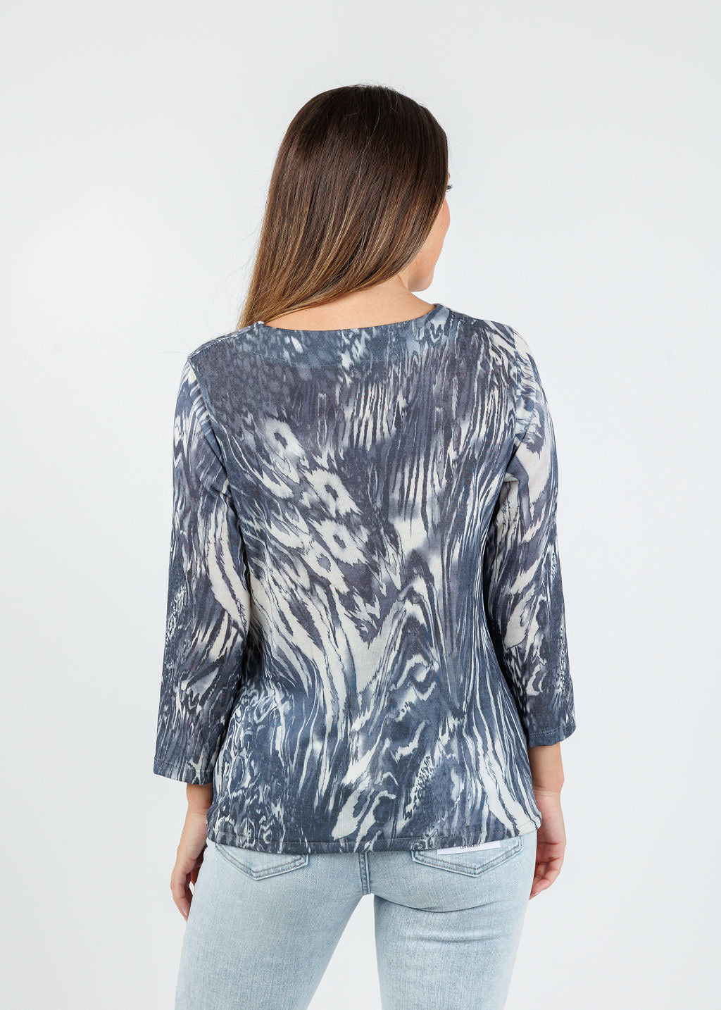 BK Lexi Twist Mixed Animal Top in Navy Fossil available at Barbara Katz
