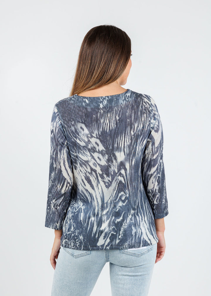 BK Lexi Twist Mixed Animal Top in Navy Fossil available at Barbara Katz