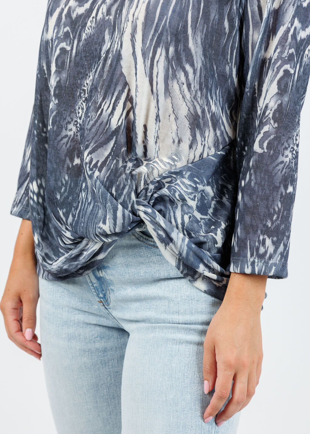 BK Lexi Twist Mixed Animal Top in Navy Fossil available at Barbara Katz