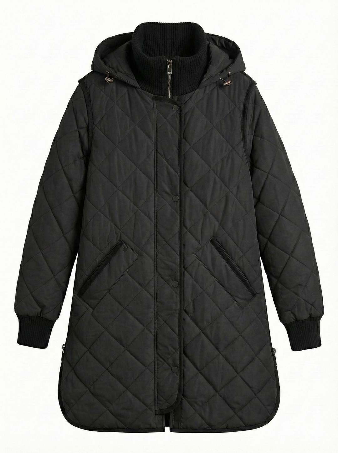 Adroit Atelier Libby Quilted Full Zip Coat With Removable Hood in Black available at Barbara Katz