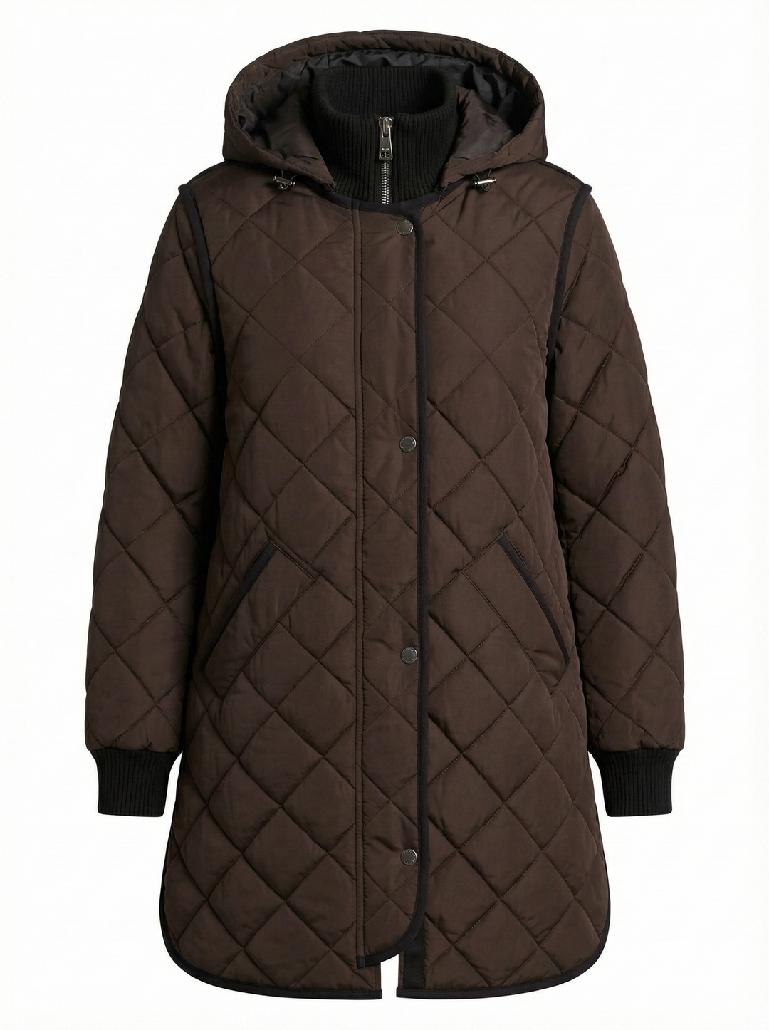 Adroit Atelier Libby Quilted Full Zip Coat With Removable Hood in Chocolate Torte available at Barbara Katz