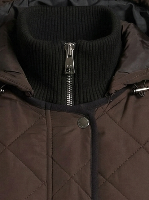 Adroit Atelier Destiny Sleeveless Quilted Vest With Zipper Detail in Chocolate Torte available at Barbara Katz