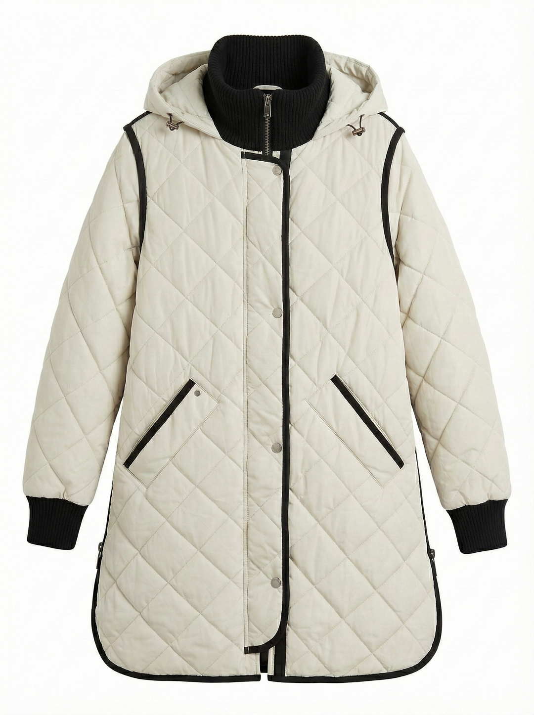 Adroit Atelier Libby Quilted Full Zip Coat With Removable Hood in Winter White available at Barbara Katz