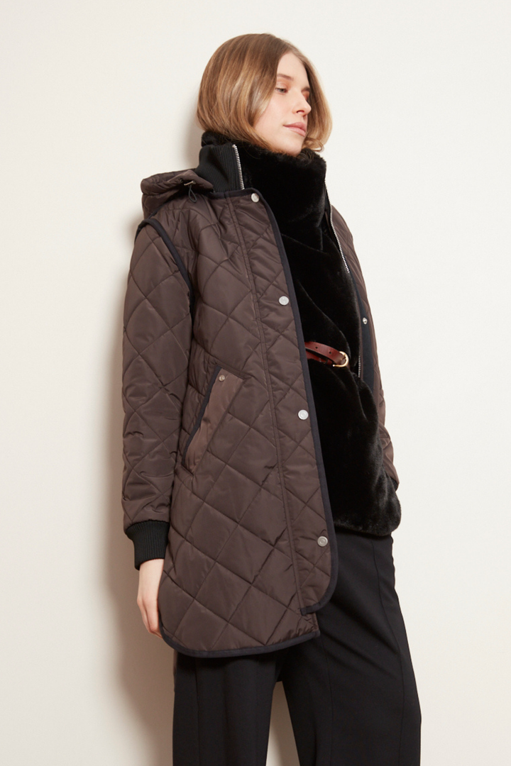 Adroit Atelier Libby Quilted Full Zip Coat With Removable Hood in Chocolate Torte available at Barbara Katz