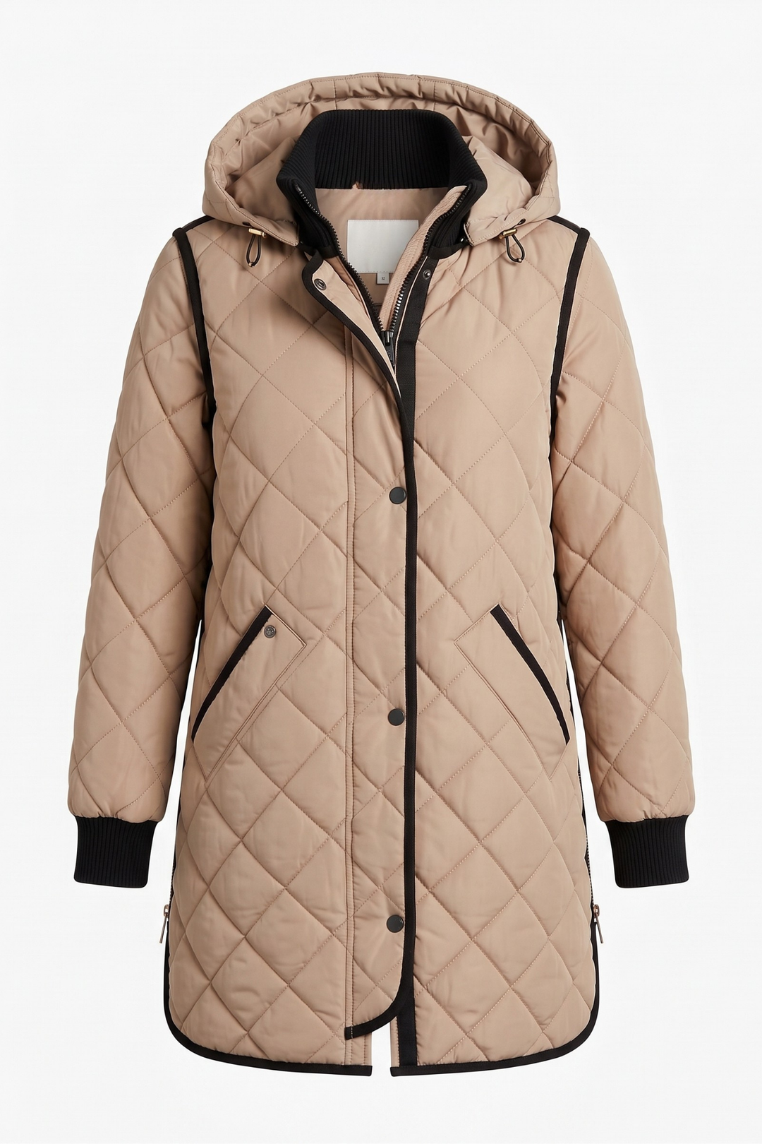 Adroit Atelier Libby Quilted Full Zip Coat With Removable Hood in Mocha available at Barbara Katz