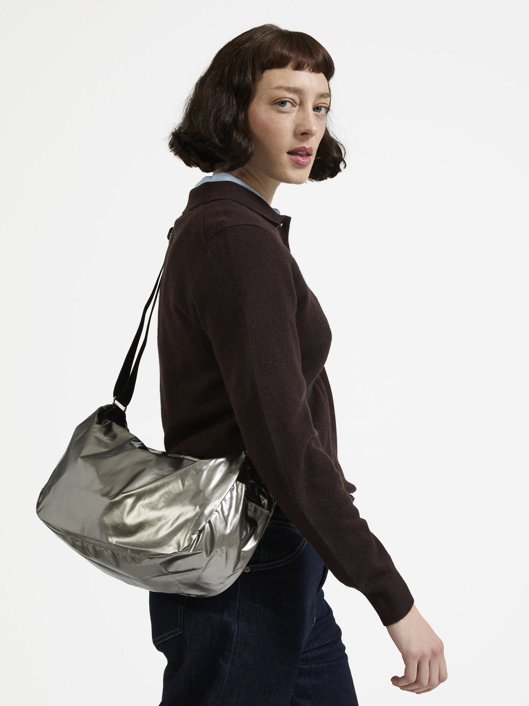 Jack Gomme Liris Light Original Shoulder Bag in Metal available at Barbara Katz