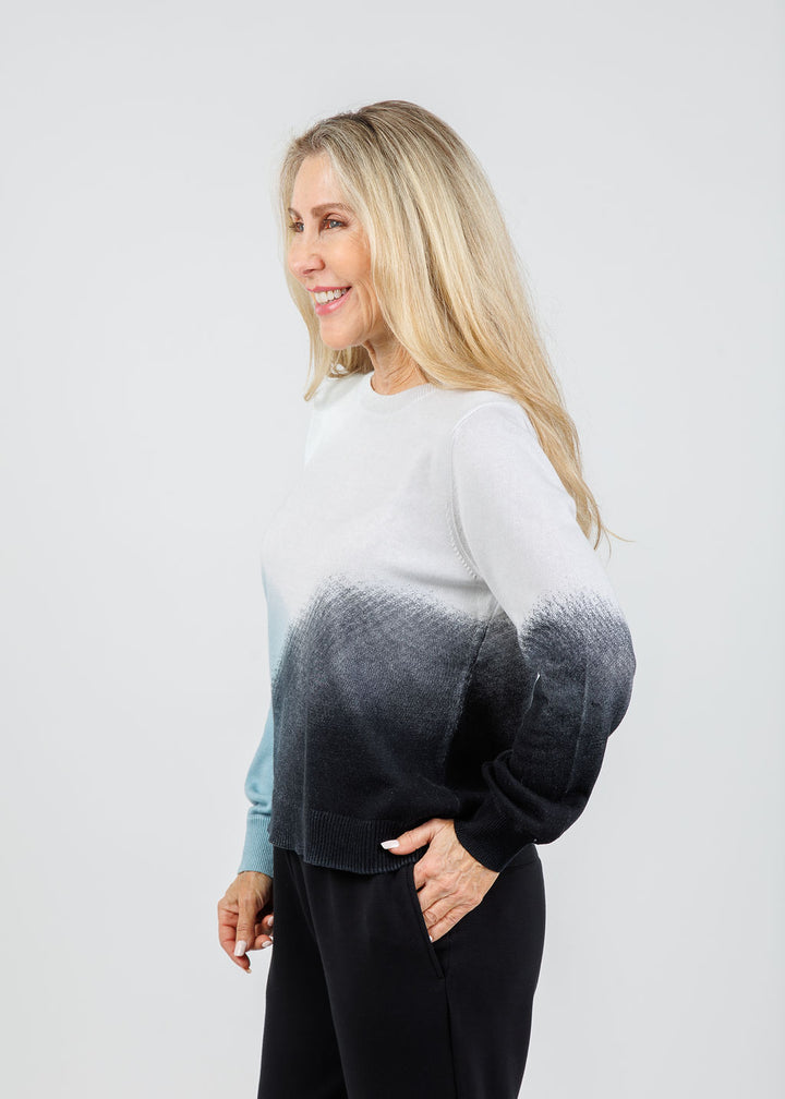 Lisa Todd Color Haze Crew Sweater in Blue Combo available at Barbara Katz