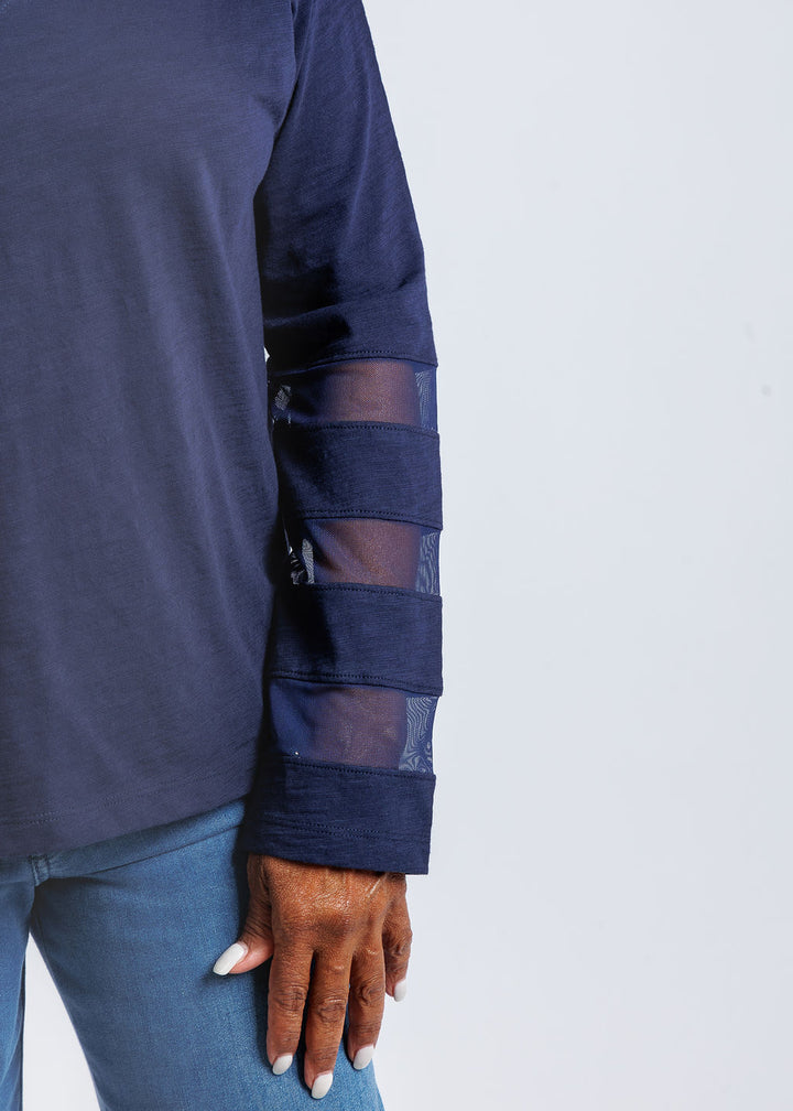 Lisa Todd Mesh Fest V Top in Navy available at Barbara Katz