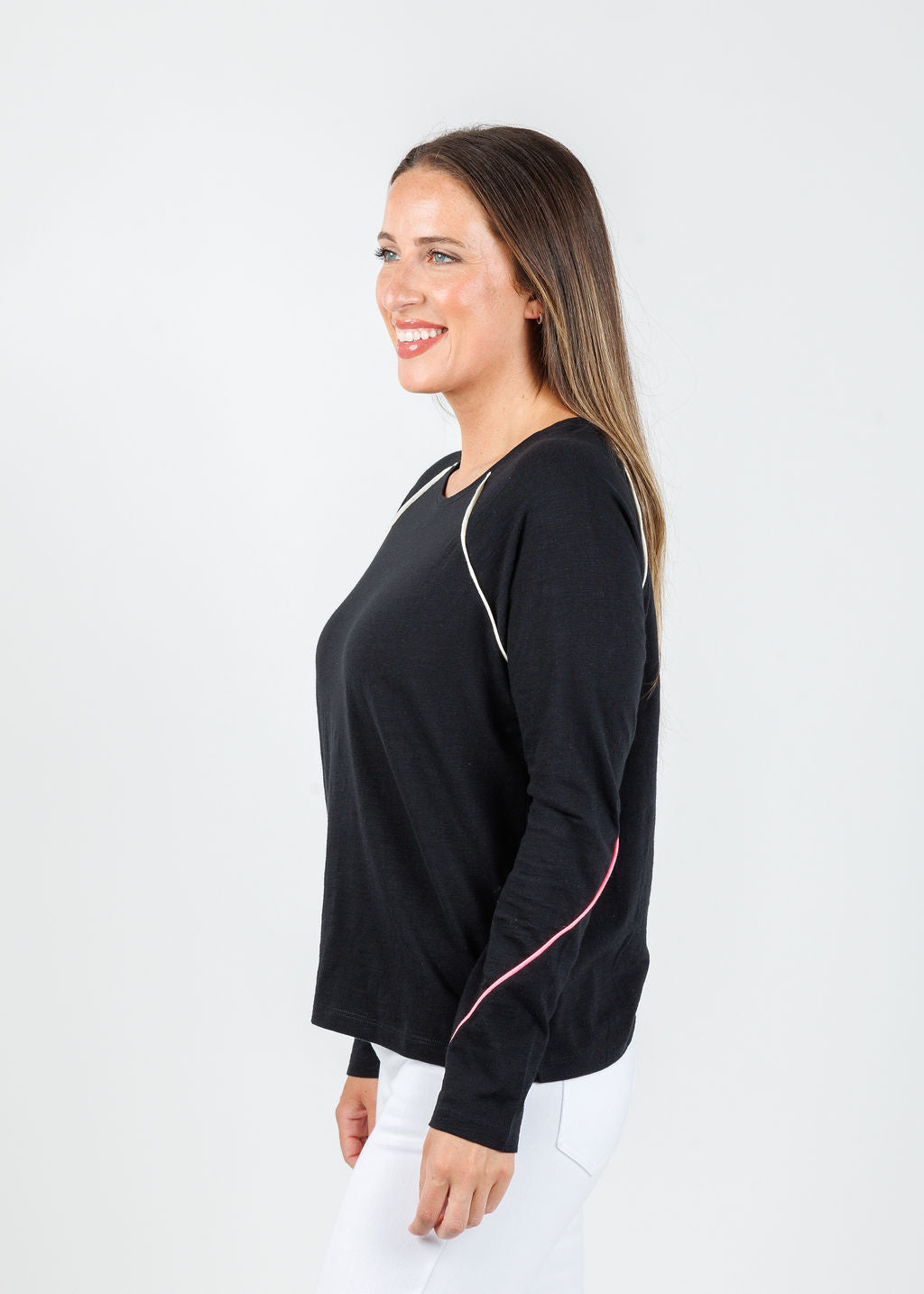 Lisa Todd Piping Hot Long Sleeve Tee in Black available at Barbara Katz