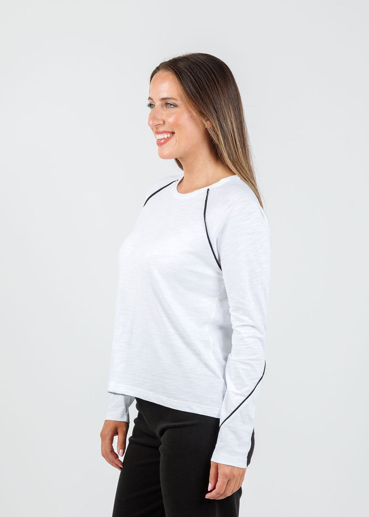 Lisa Todd Piping Hot Long Sleeve Tee in White available at Barbara Katz