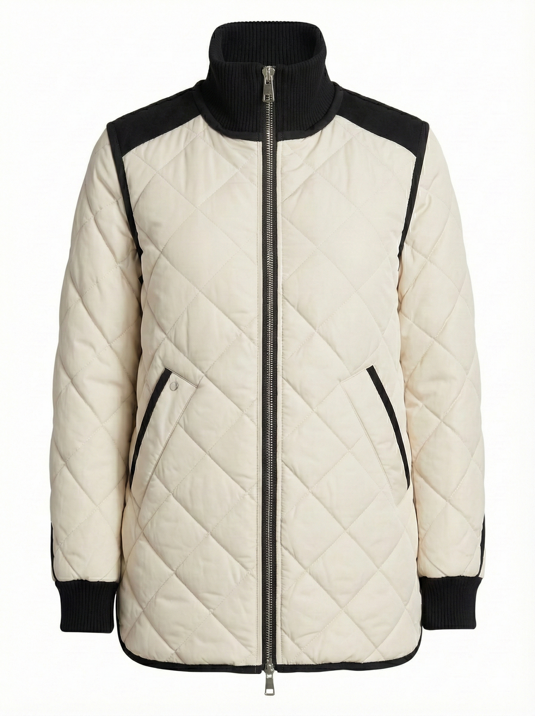 Adroit Atelier Livia High-Rib Funnel-Neck Collar Quilted Jacket in Birch available at Barbara Katz