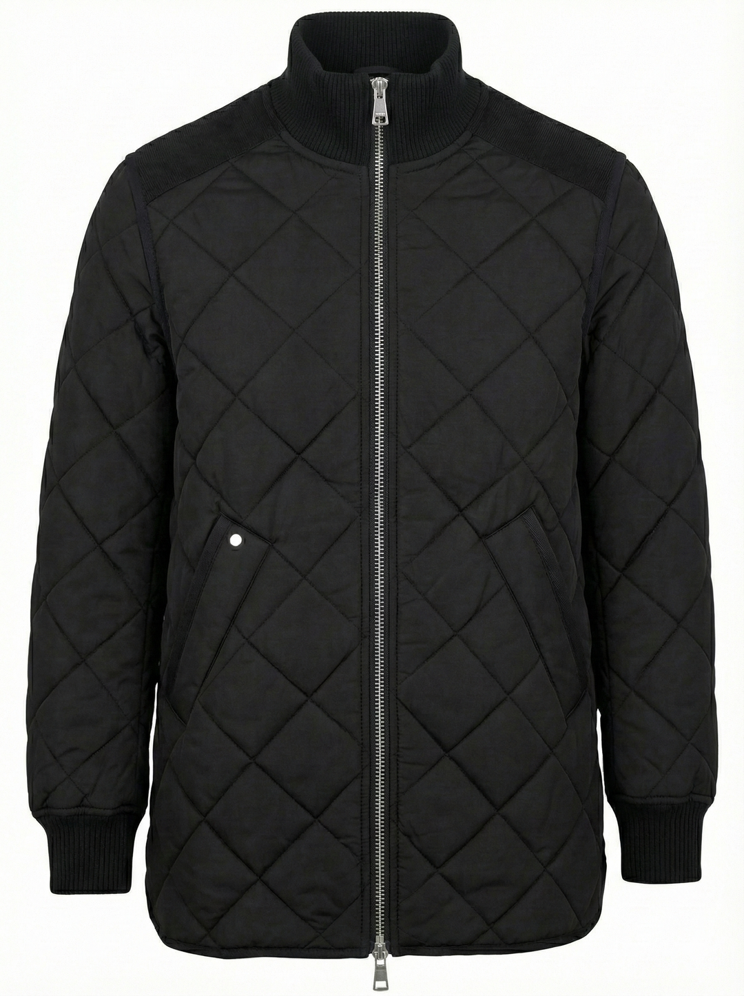 Adroit Atelier Livia High-Rib Funnel-Neck Collar Quilted Jacket in Black available at Barbara Katz