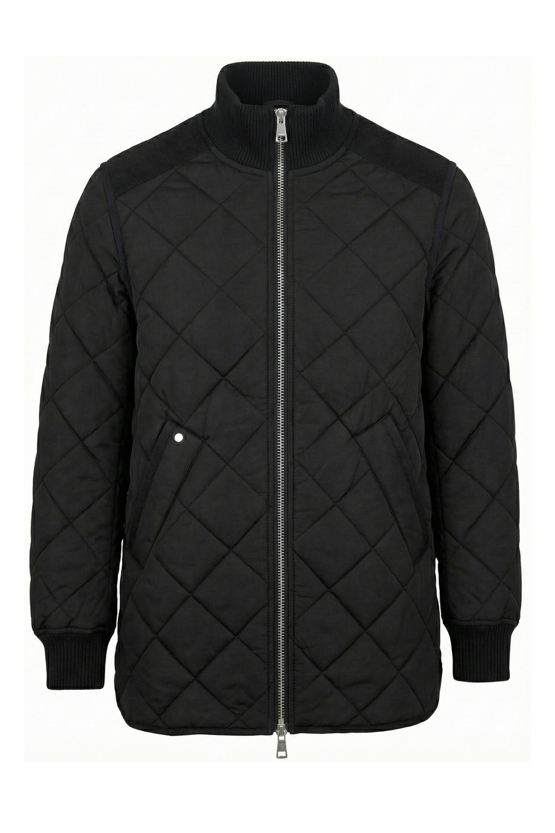 Adroit Atelier Livia High-Rib Funnel-Neck Collar Quilted Jacket in Black available at Barbara Katz