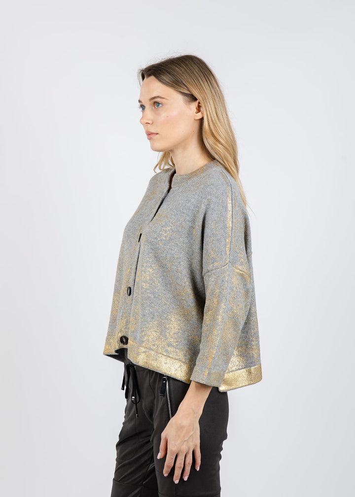 Liviana Conti Niles Gold Metallic Cardigan in Oro available at Barbara Katz