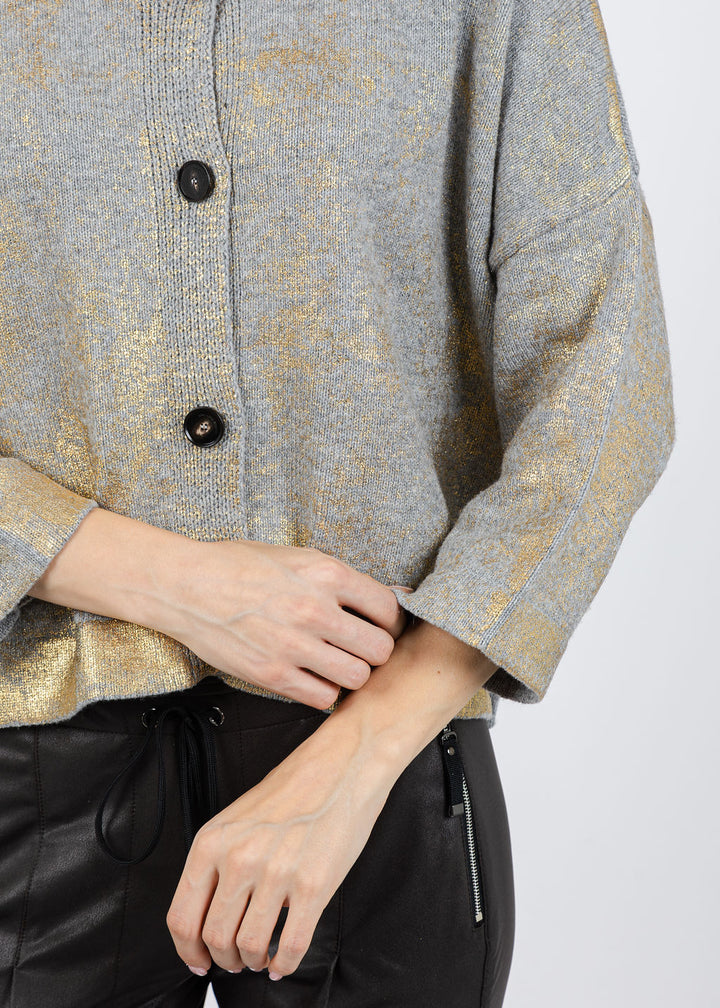 Liviana Conti Niles Gold Metallic Cardigan in Oro available at Barbara Katz