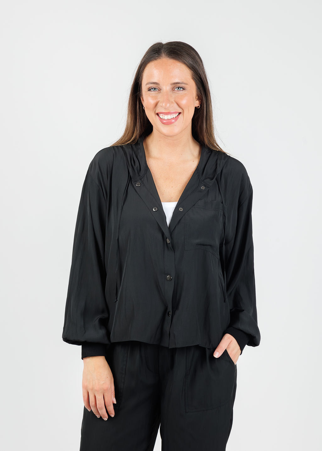 Lola & Sophie Astrid Hoodie Jacket With Pocket in Black available at Barbara Katz