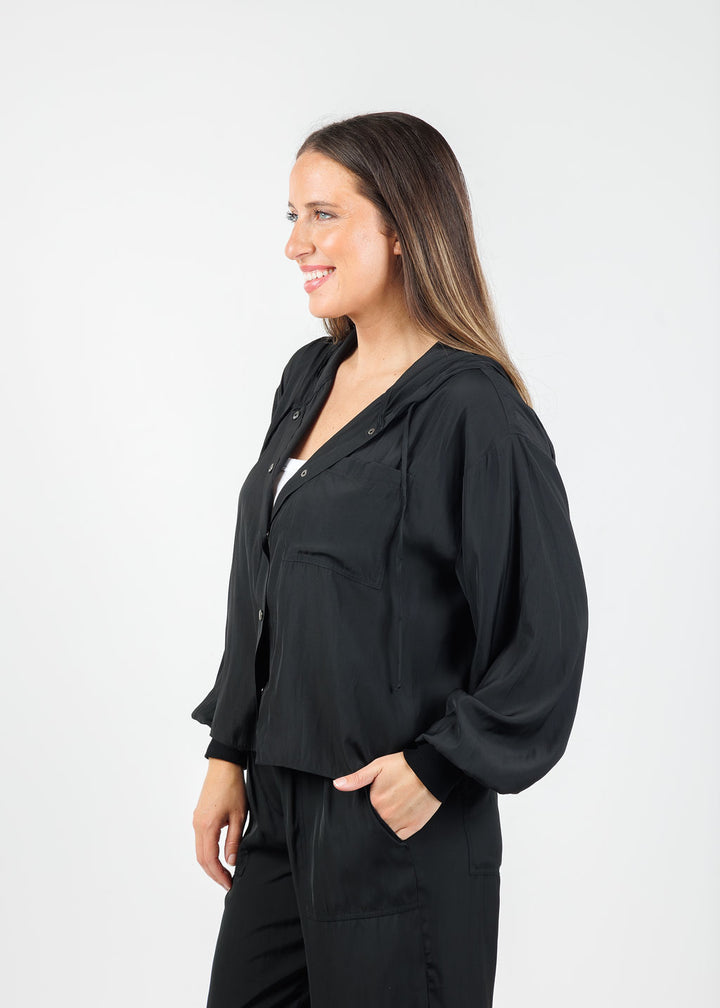 Lola & Sophie Astrid Hoodie Jacket With Pocket in Black available at Barbara Katz