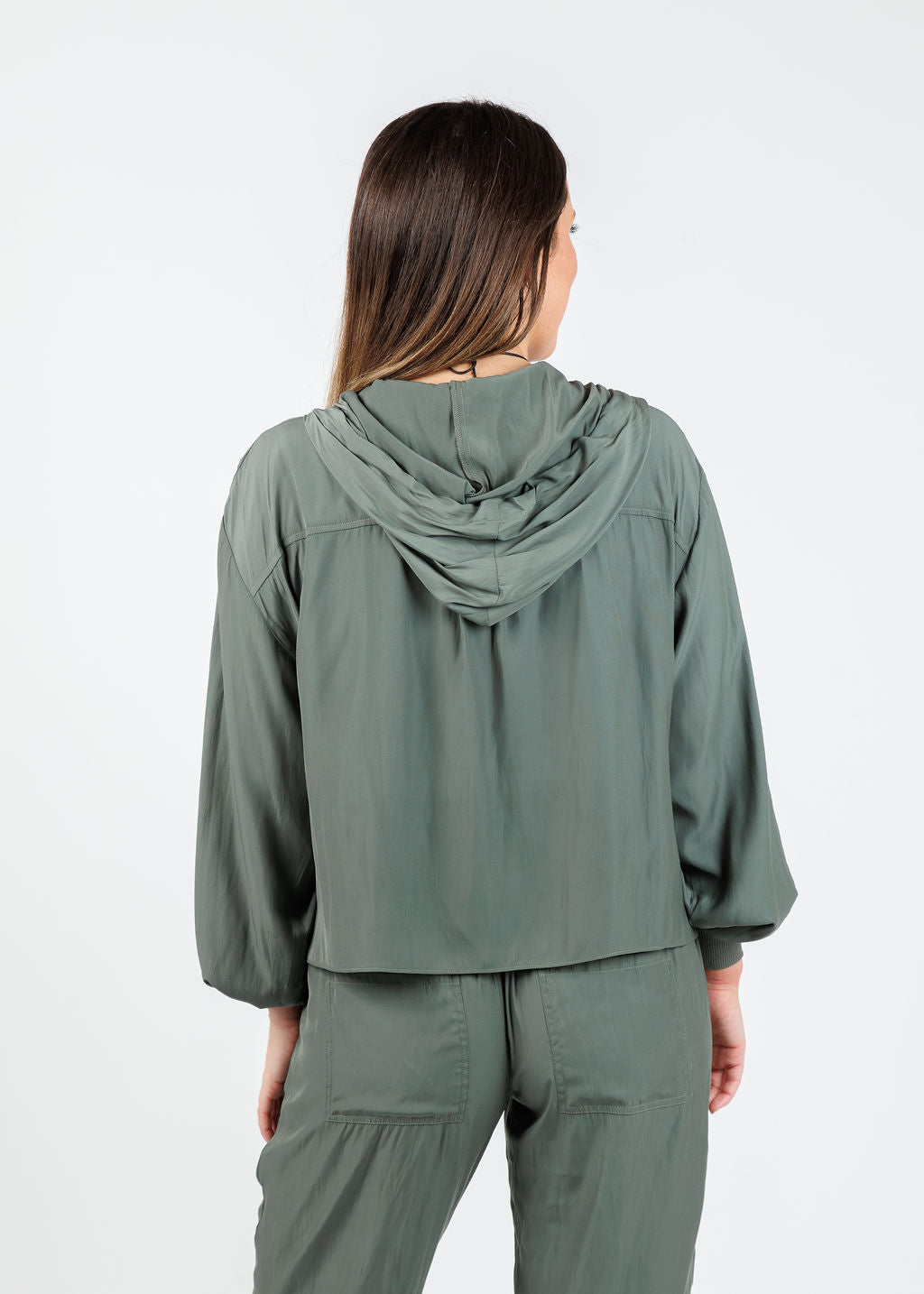 Lola & Sophie Astrid Hoodie Jacket With Pocket in Olivey available at Barbara Katz