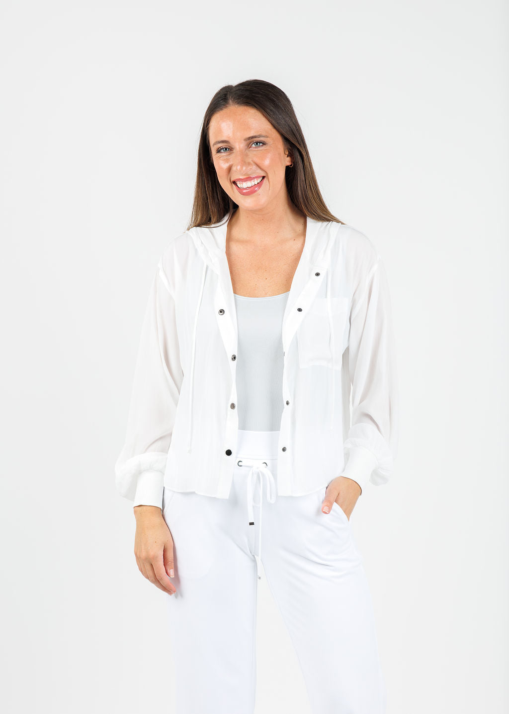 Lola & Sophie Astrid Hoodie Jacket With Pocket in White available at Barbara Katz