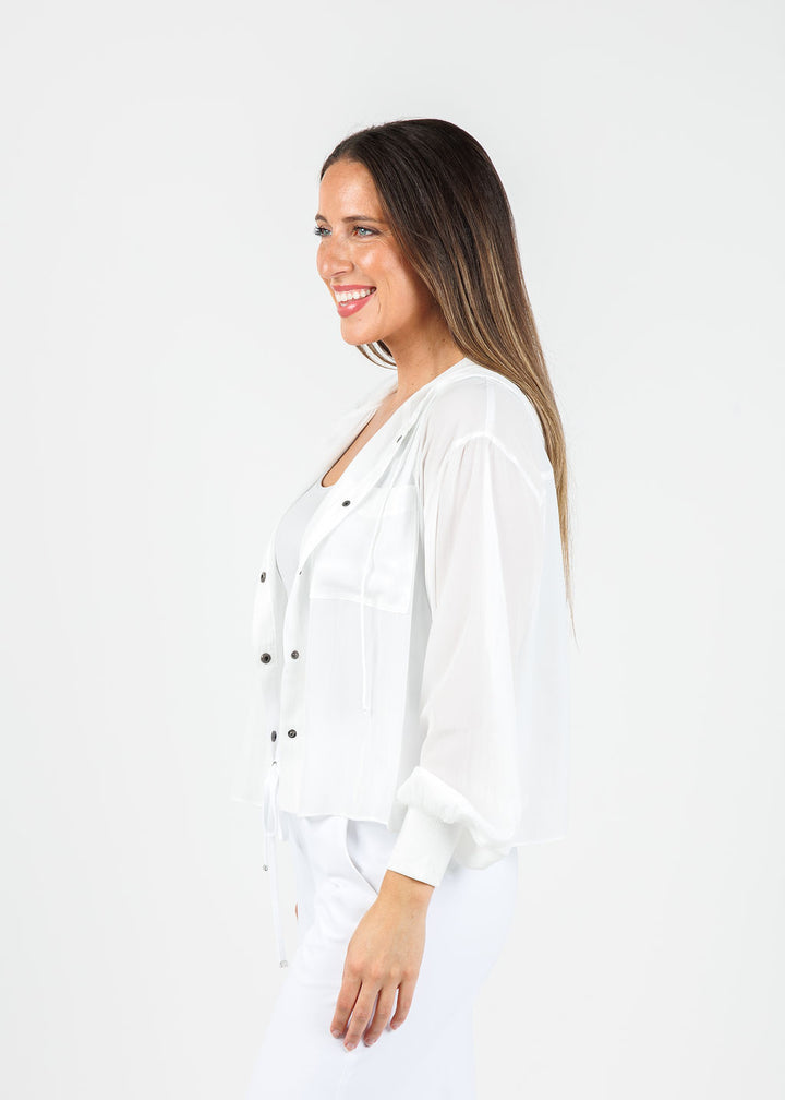 Lola & Sophie Astrid Hoodie Jacket With Pocket in White available at Barbara Katz