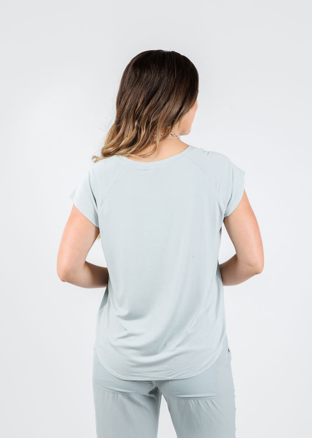 Lola & Sophie Alondra Cap Sleeve Tee in Mineral available at Barbara Katz
