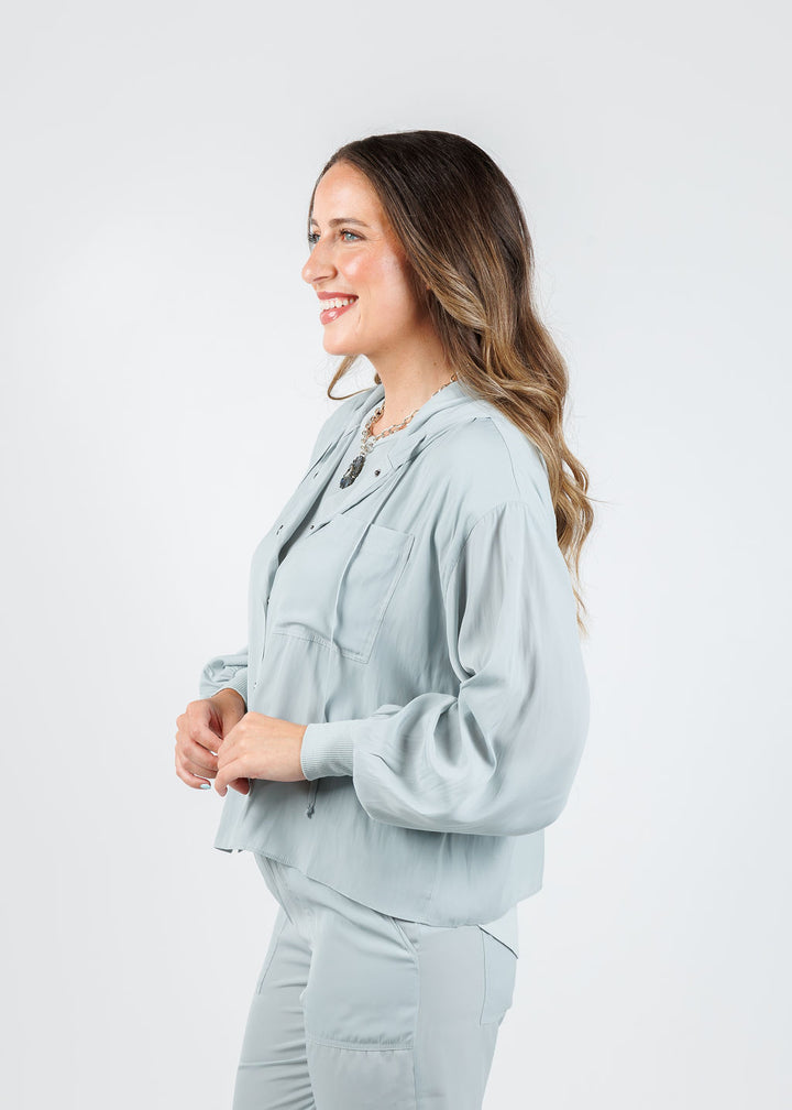 Lola & Sophie Astrid Hoodie Jacket With Pocket in Mineral available at Barbara Katz