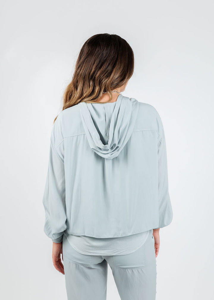 Lola & Sophie Astrid Hooded Jacket With Pocket in Mineral available at Barbara Katz