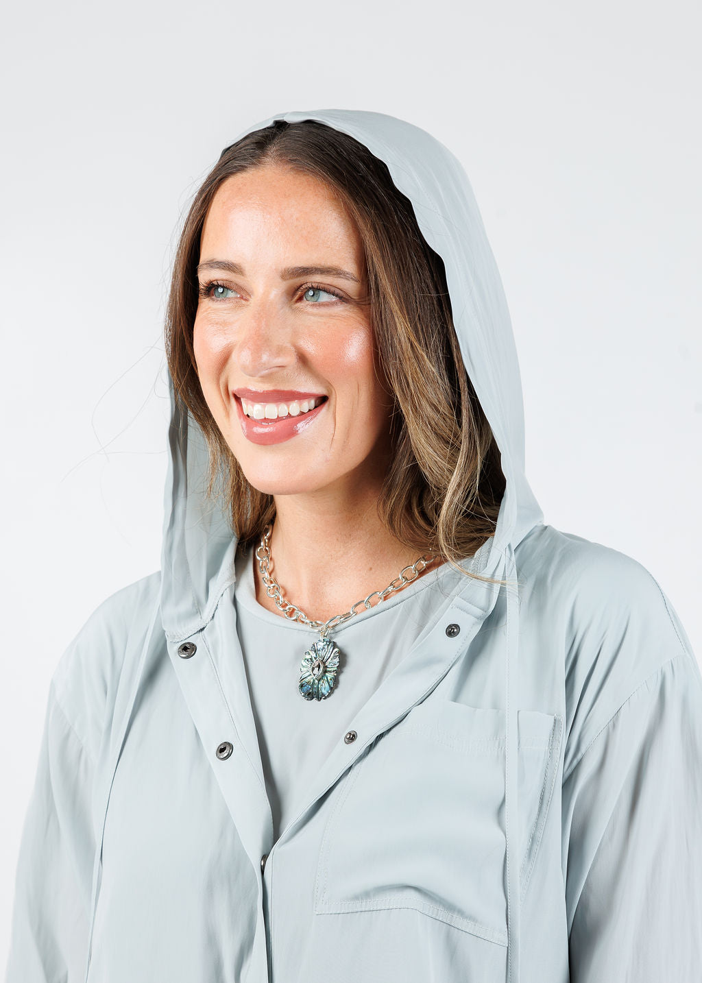 Lola & Sophie Astrid Hoodie Jacket With Pocket in Mineral available at Barbara Katz