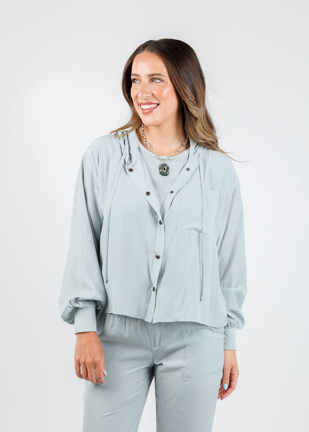 Lola & Sophie Astrid Hoodie Jacket With Pocket in Mineral available at Barbara Katz