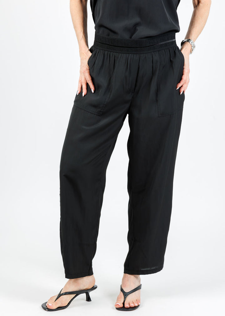 Lola & Sophie D-Satin Cropped Jogger in Black available at Barbara Katz