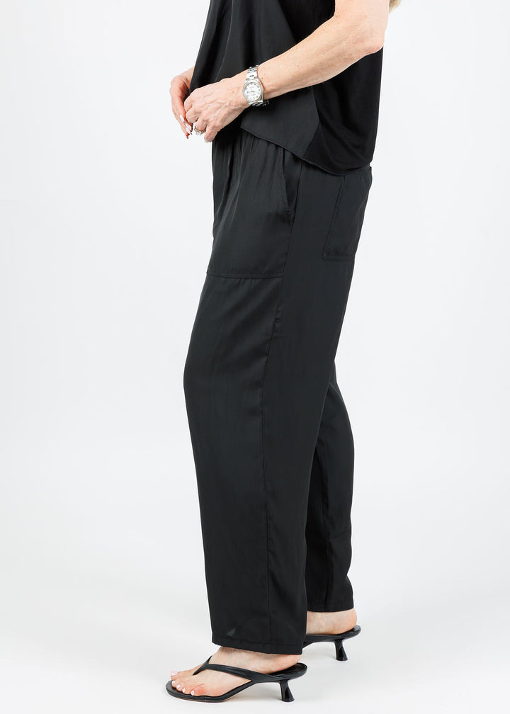 Lola & Sophie D-Satin Pull-On Cropped Jogger in Black available at Barbara Katz