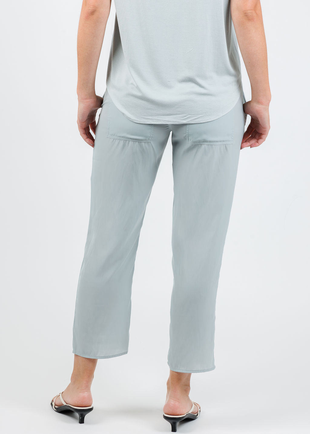 Lola & Sophie D Satin Crop Pants in Mineral available at Barbara Katz