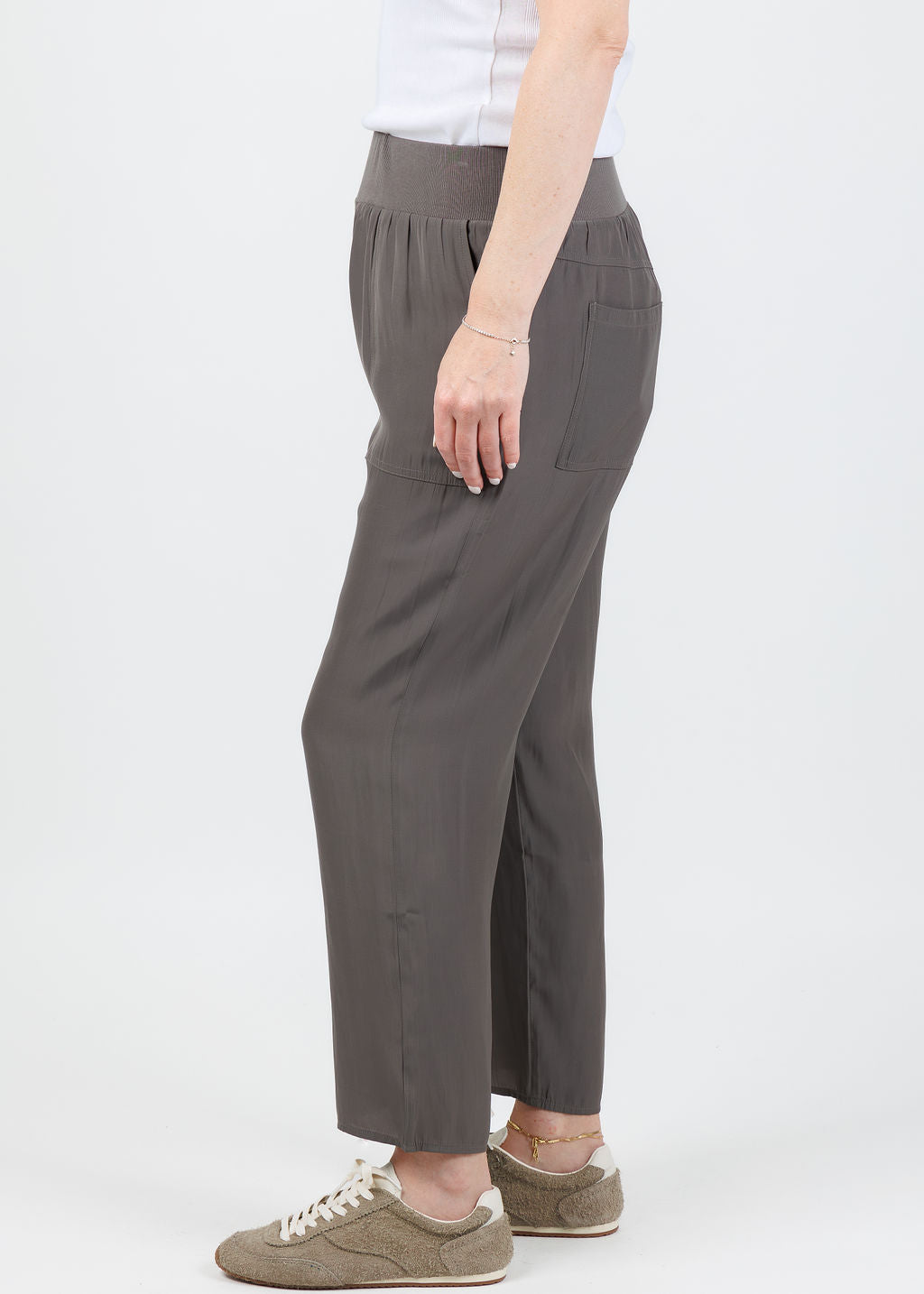 Lola & Sophie D Satin Crop Pants in Steel available at Barbara Katz