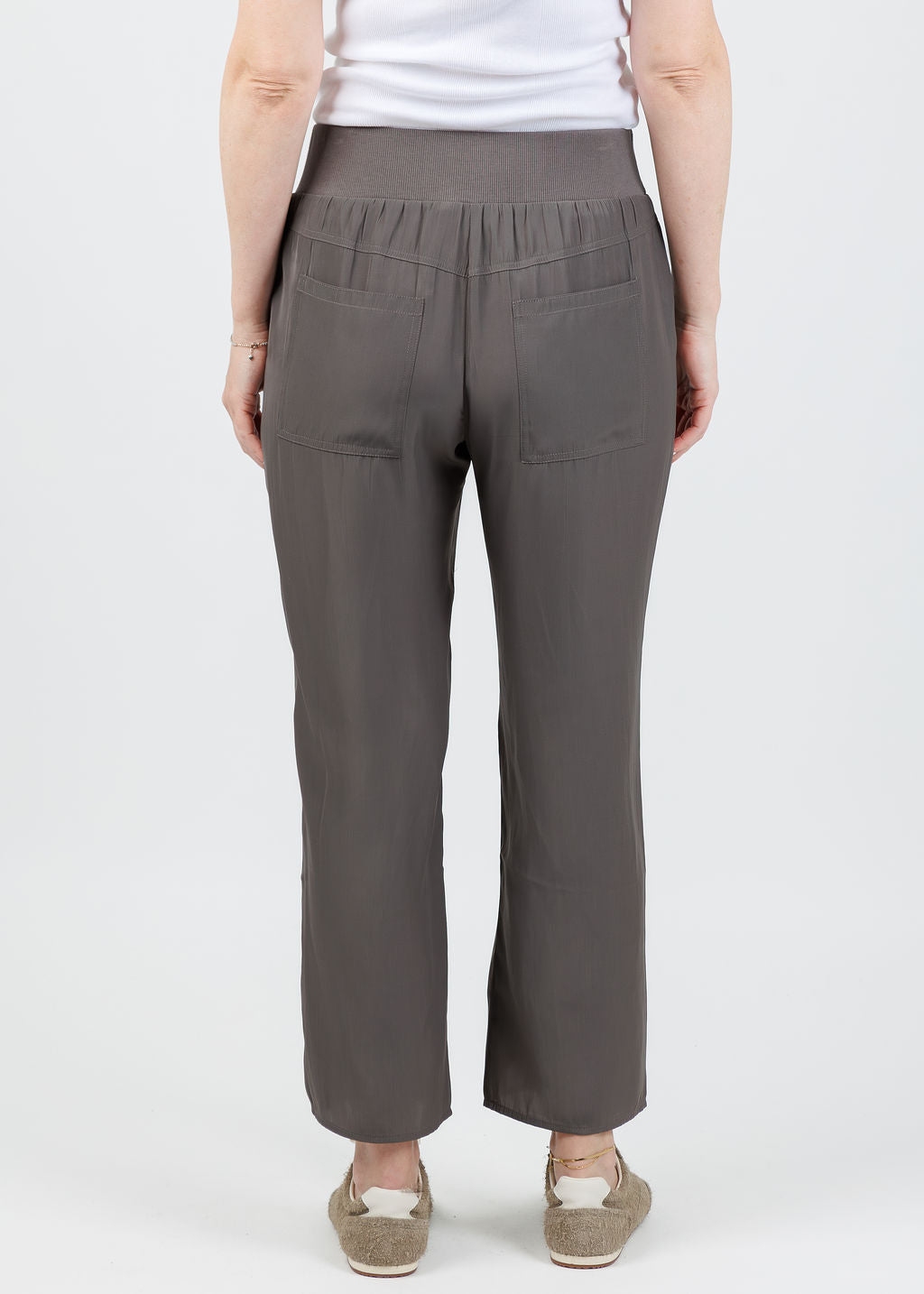 Lola & Sophie D Satin Crop Pants in Steel available at Barbara Katz