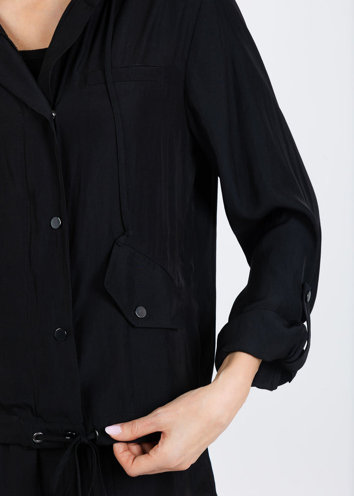 Lola & Sophie D Satin Pocket Jacket in Black available at Barbara Katz
