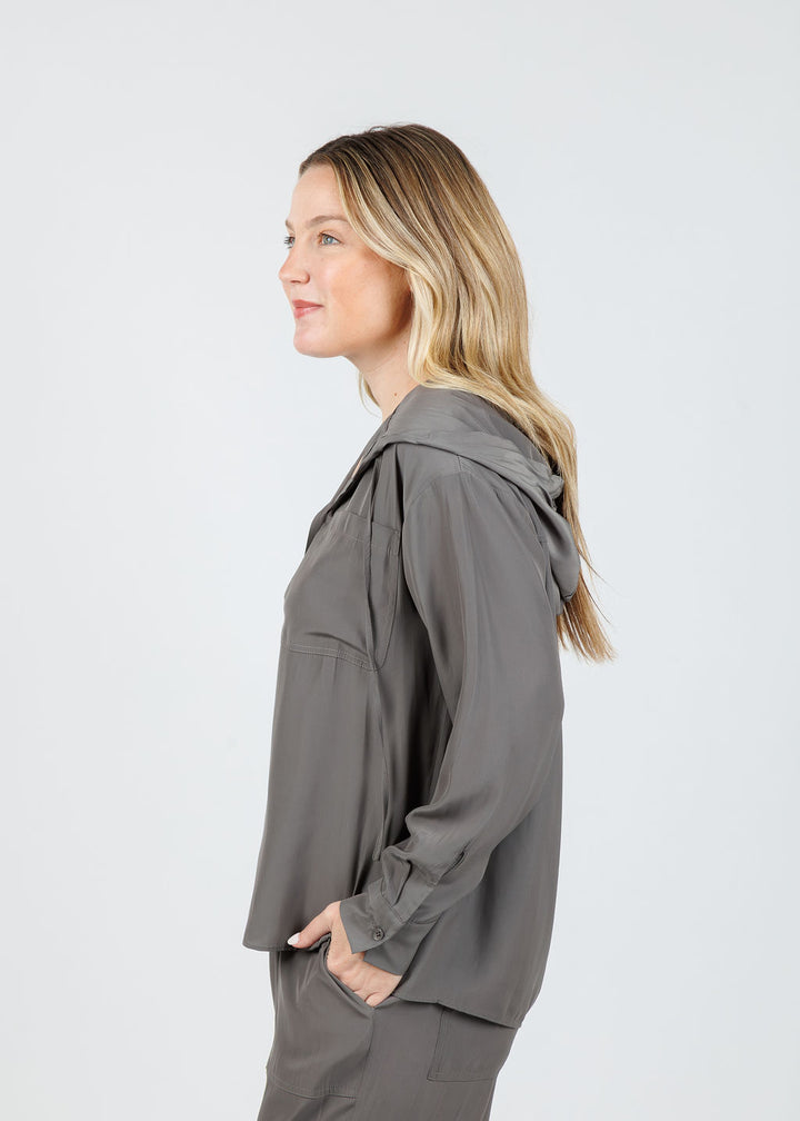Lola & Sophie Emily Hooded Blouse in Steel available at Barbara Katz
