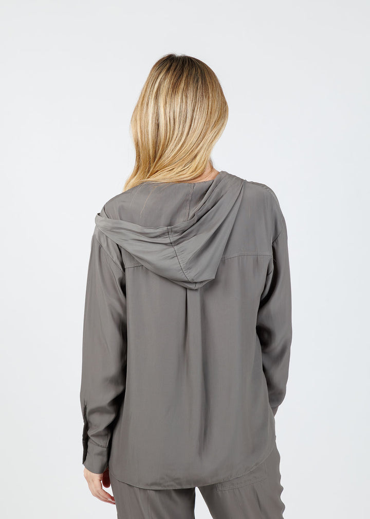 Lola & Sophie Emily Hooded Blouse in Steel available at Barbara Katz