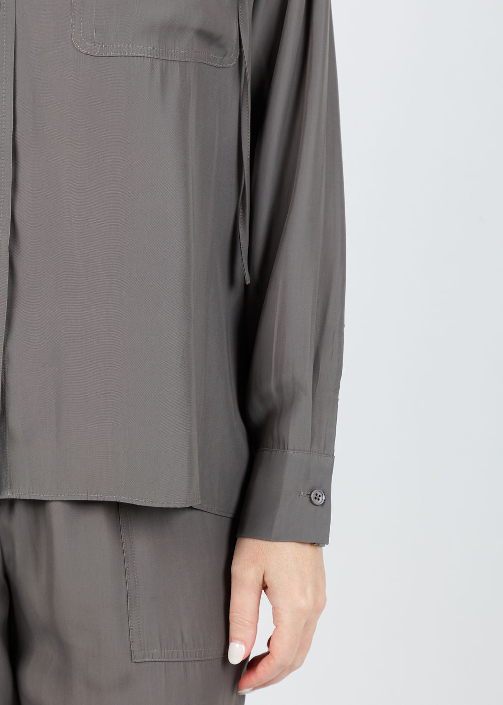 Lola & Sophie Emily Hooded Blouse in Steel available at Barbara Katz