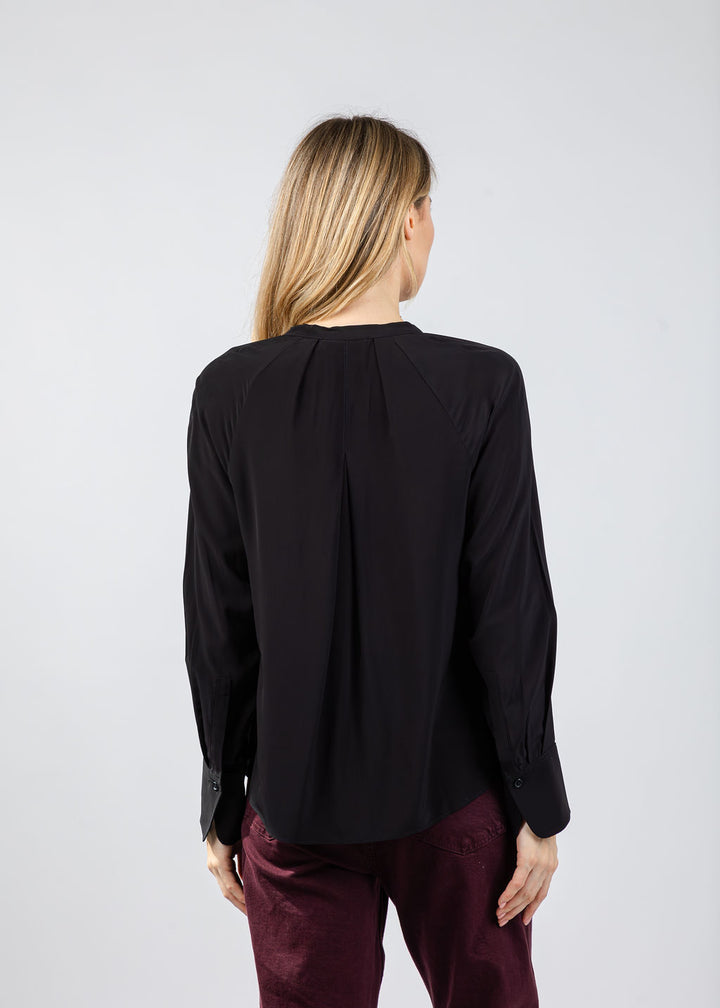 Lola & Sophie Fifi Split Neck Blouse in Black available at Barbara Katz