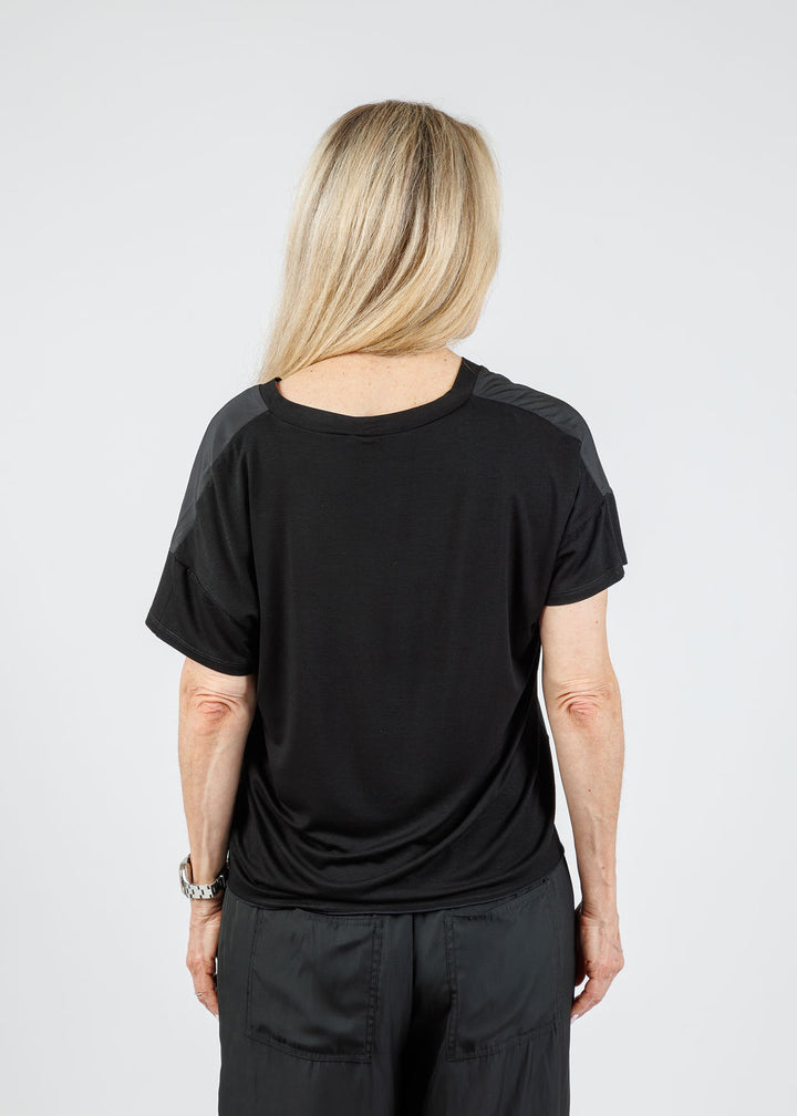 Lola & Sophie Grace V-Neck Hybrid Tee in Black available at Barbara Katz