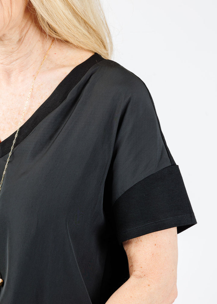 Lola & Sophie Grace V-Neck Hybrid Tee in Black available at Barbara Katz