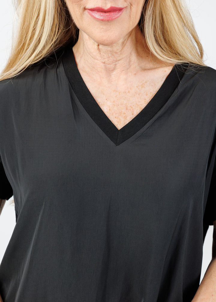 Lola & Sophie Grace V-Neck Hybrid Tee in Black available at Barbara Katz
