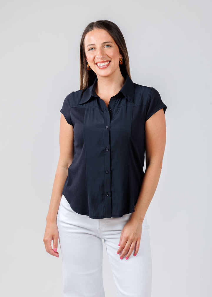 Lola & Sophie Hybrid Cap Sleeve Shirt in Nightwatch available at Barbara Katz